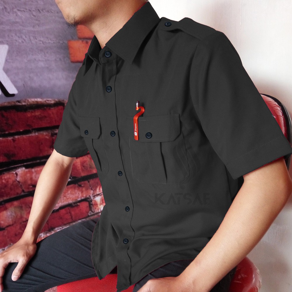 KEMEJA PDL PDH POLOS LENGAN PENDEK / BIRU - PUTUH -HITAM