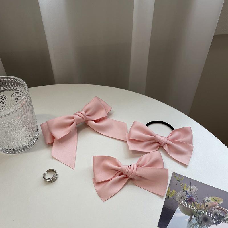 JEPIT RAMBUT PITA PINK MERAH MUDA ELEGAN SATIN SILK KAIN MUTIARA PEARL RIBBON HAIRCLIP BESAR SOFT COLOR WARNA PASTEL HAIR SNAP AKSESORIS ACCESSORIES PIN KOREA PRINCESS STYLE
