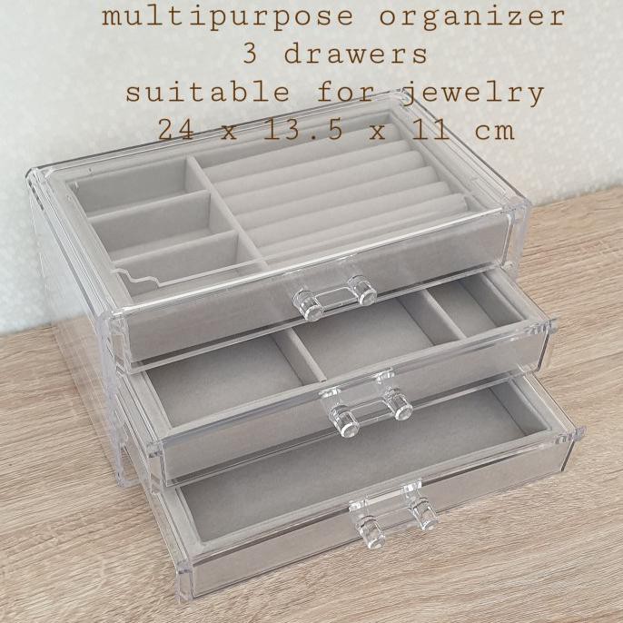 Organizer Jewelry Box Kotak Perhiasan 3 Drawers Laci Acrylic Akrilik