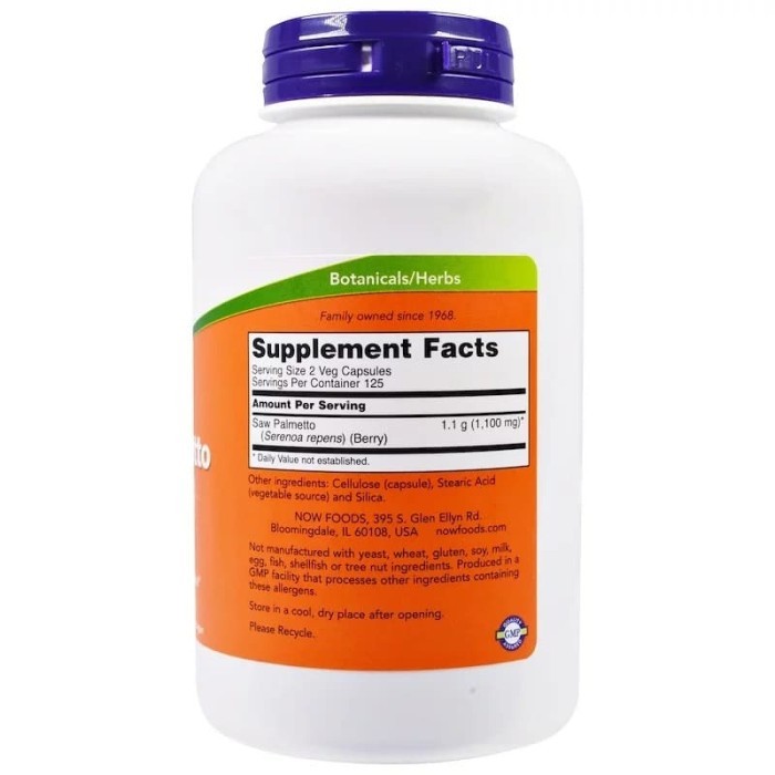 Now Food Saw Palmetto Berries 550 mg 250 Veg Now Saw Palmetto Prostat