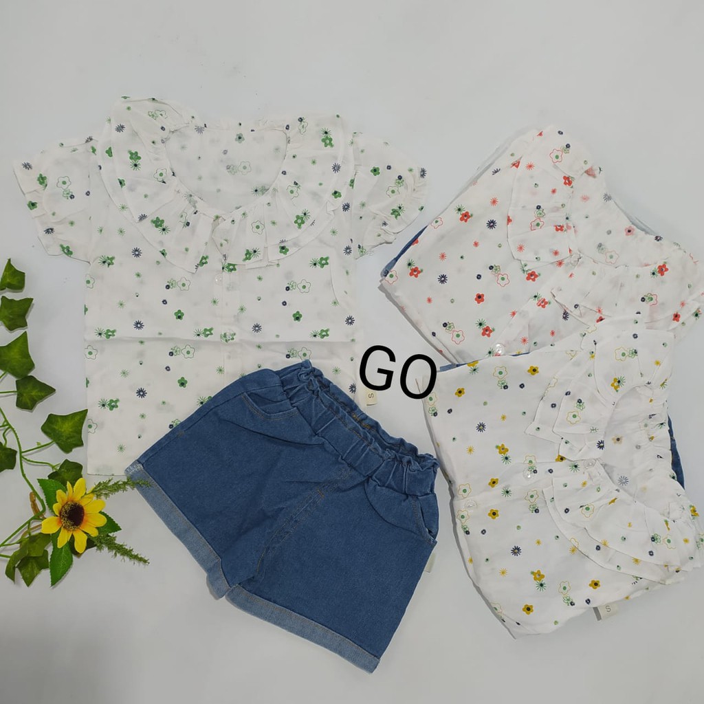 gos C1 SETELAN IMPORT GENIE JEANS 7001 EBV Bayi Baju Anak Perempuan 1-5 tahun