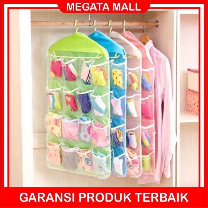 ♫ Megata ♫ A069 Pouch Hanging Organizer 16 Sekat Korean Set Tempat Celana Dalam Gantung