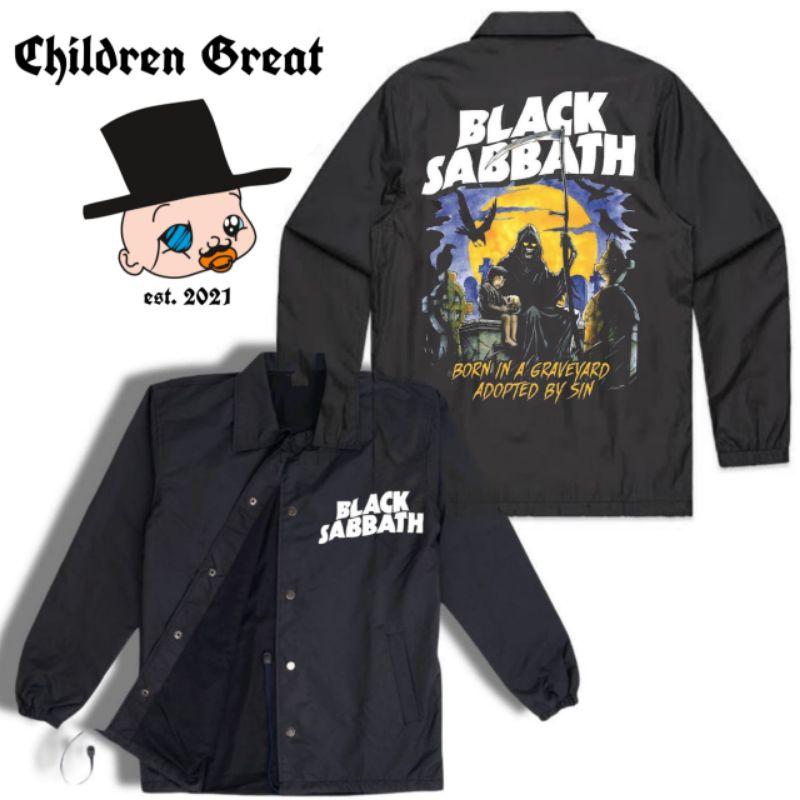 Coach jaket BLACK SABBATH jacket BAND musik rock VINTAGE parasut waterproof taslan polos hitam windb