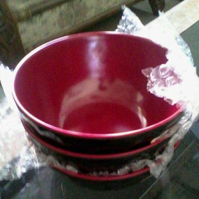 2 Pcs Mangkok Ulir Miring 6 Inch Merah Hitam Melamin Golden Dragon W-06a3