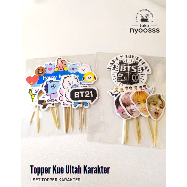 Topper Hiasan Kue Ulang Tahun Karakter BTS, BT21 & Kartun Lainnya