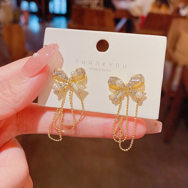 Anting Tusuk Gantung Bahan Sterling silver 925 Desain Pitamutiara Gaya Mewah Berkilau Untuk Wanita