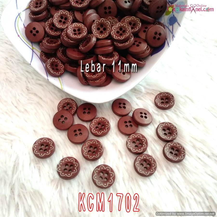 Kancing Baju Kancing Hias DIY Motif Plastik Coklat Model Kayu 2 11mm (1 Bks isi 12) - KCM1702 K315