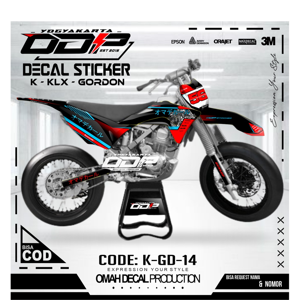 DECAL GORDON FULL BODY AKSESORIS VARIASI STICKER MOTOR KAWASAI KLX GORDONS DEKAL MOTIF SUPERMOTO STI