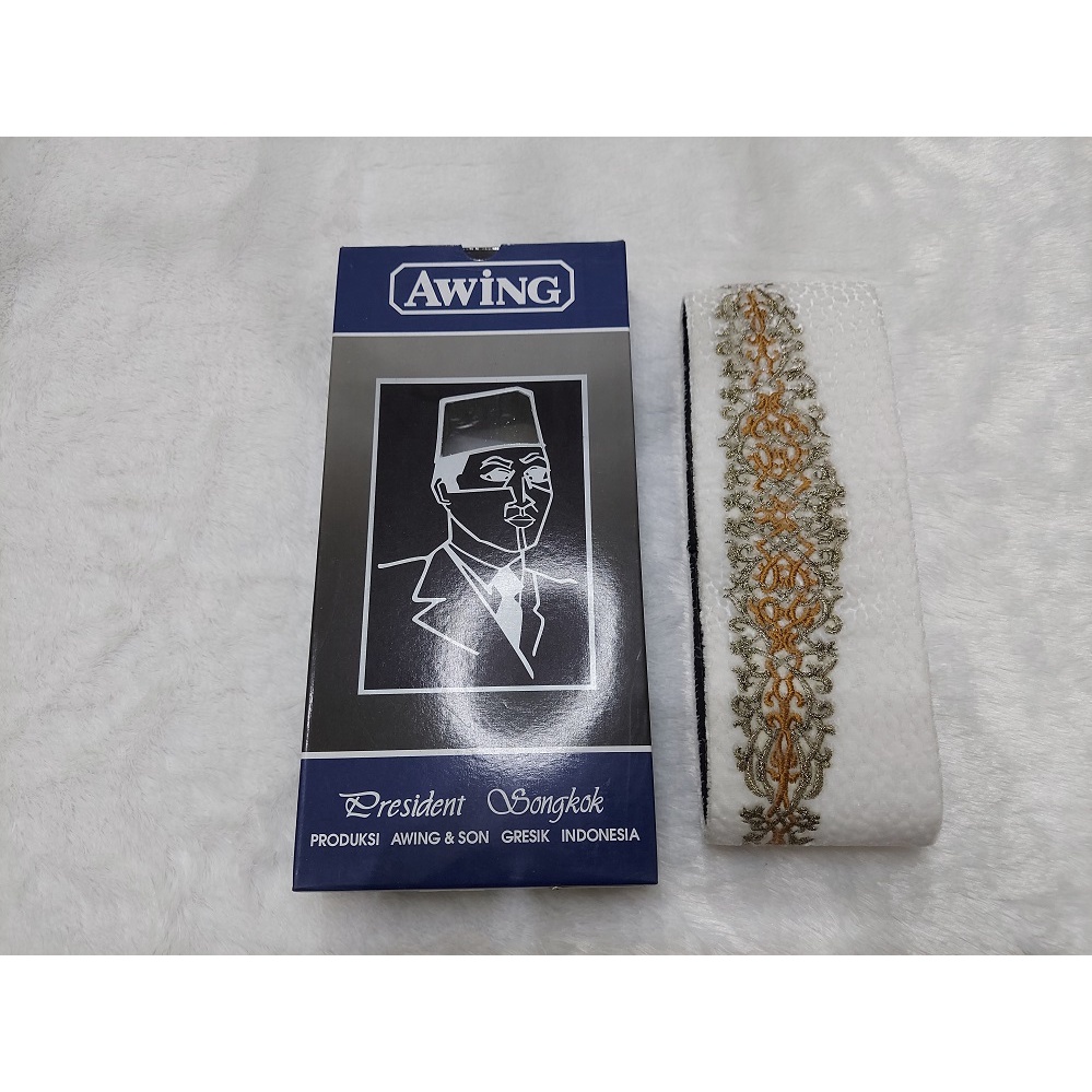 Peci Awing / Songkok Awing Putih Bordir Zhavier Emas Awing Official