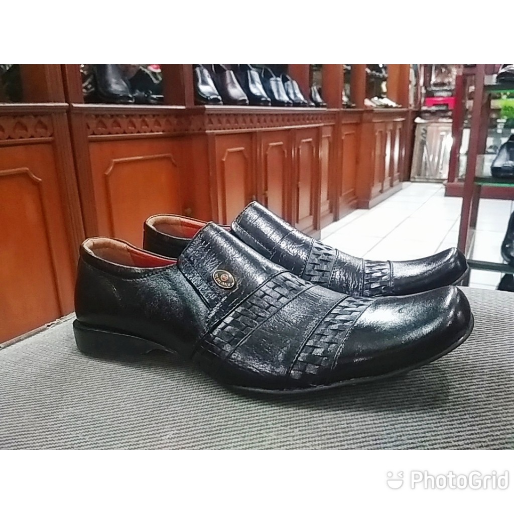 Sepatu kantor Pantopel pria flat kulit asli premium
