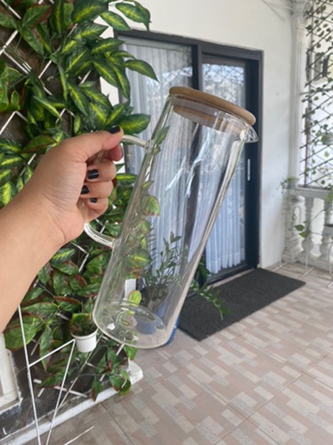 The Home Edit Glass Jug With Bamboo Cover/ Teko Kaca Tutup Bamboo