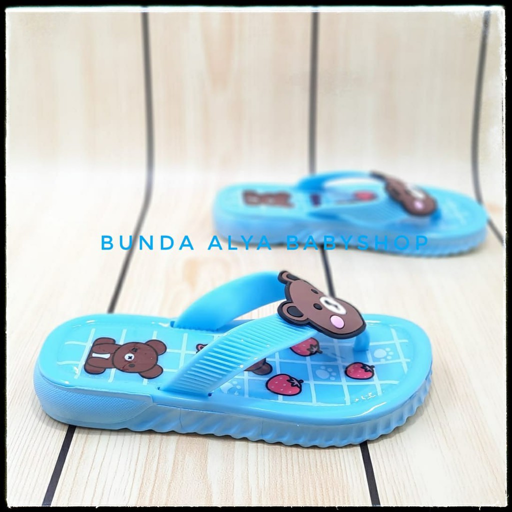 Sandal Anak Laki Jepit IMPORT Usia 3 4 5 Tahun Elastis Beruang - Sandal Anak Cewek Cowok Lentur BIRU Karet Anti Licin