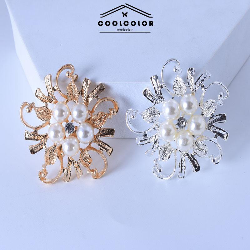 COD❤️ Bros Pakaian All-Match High-end Pearl Fashion Floral Alloy  Kepingan Salju Berlapis Perak Aksesoris Wanita Fashion Mewah Korea