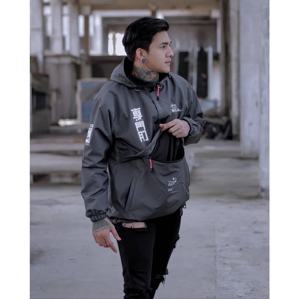 The Bojiel - Jaket Cougle Pria Jaket Parasut Jaket Outdoor Jaket Distro 082 Abu