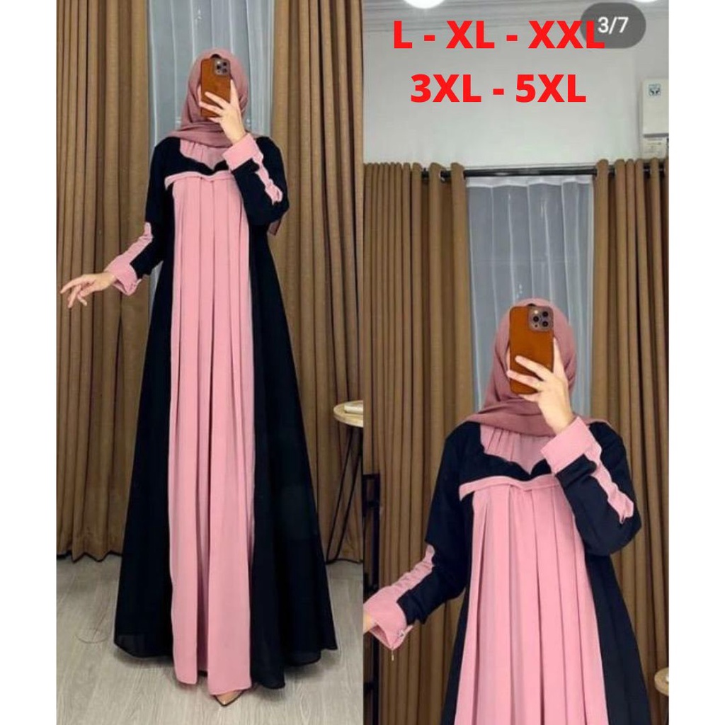Gamis Wanita Dewasa Simple 2022 Viral Anisa Dress L XL XXL 3XL 5XL Gamis Ceruty + furing
