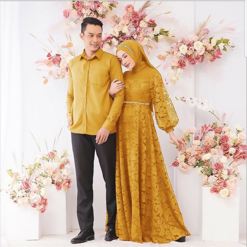 GAMIS COUPLE BROKAT MUTIARA ZULAIKHA AYAH IBU KELUARGA MAXI baju couple baju muslim wanita kemeja