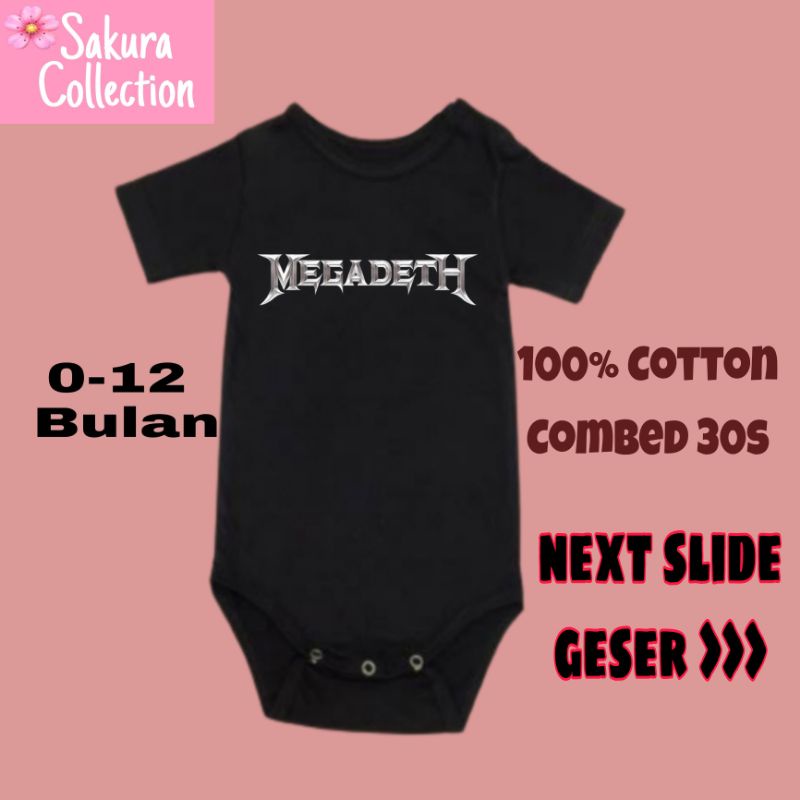 Kaos baju bayi jumper baby kids pendek band MEGADETH punk rock metal logo tulisan usia 0 1 2 3 4 5 6 7 8 9 10 11 12 bulan sampai umur 1 tahun adem jumpsuit babysuit romper bodysuit little anak kecil hitam style laki laki perempuan unisex nyaman lembut