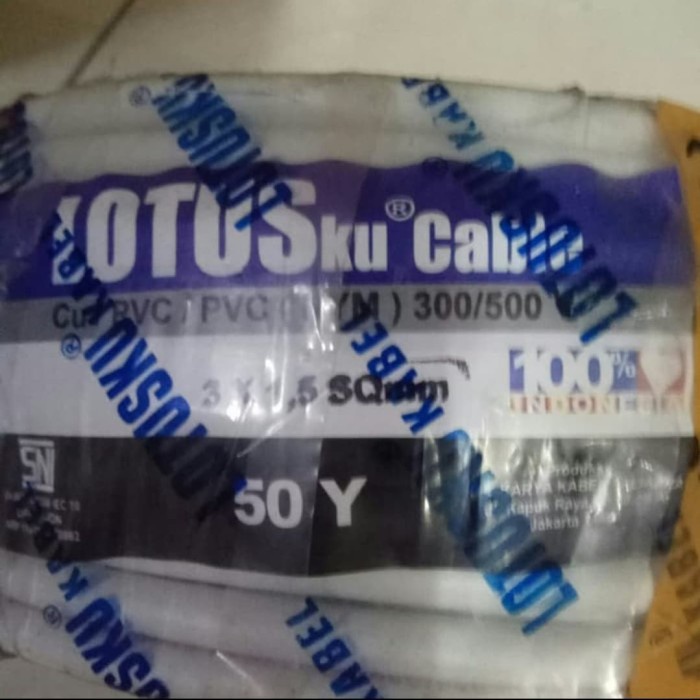 kabel lotusku 3x1.5 3x1,5 SNI tembaga 50yard