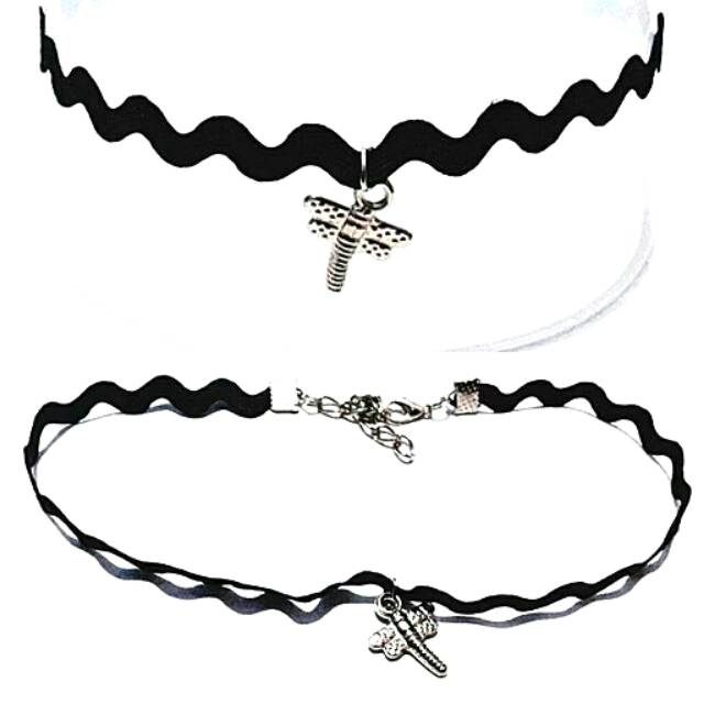 Zigzag Choker Necklace Silver Dragonfly | Kalung Handmade