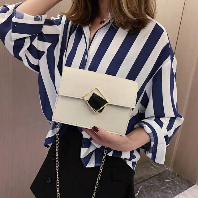 tas terbaru selempang wanita slingbag cewek kulit sentetis tali rantai import murah