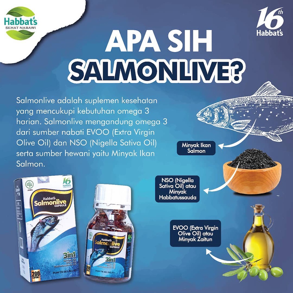 SALMONLIVE Minyak Ikan OMEGA 3 Fish Oil Habbatussauda Minyak Zaitun 90 200 Kapsul