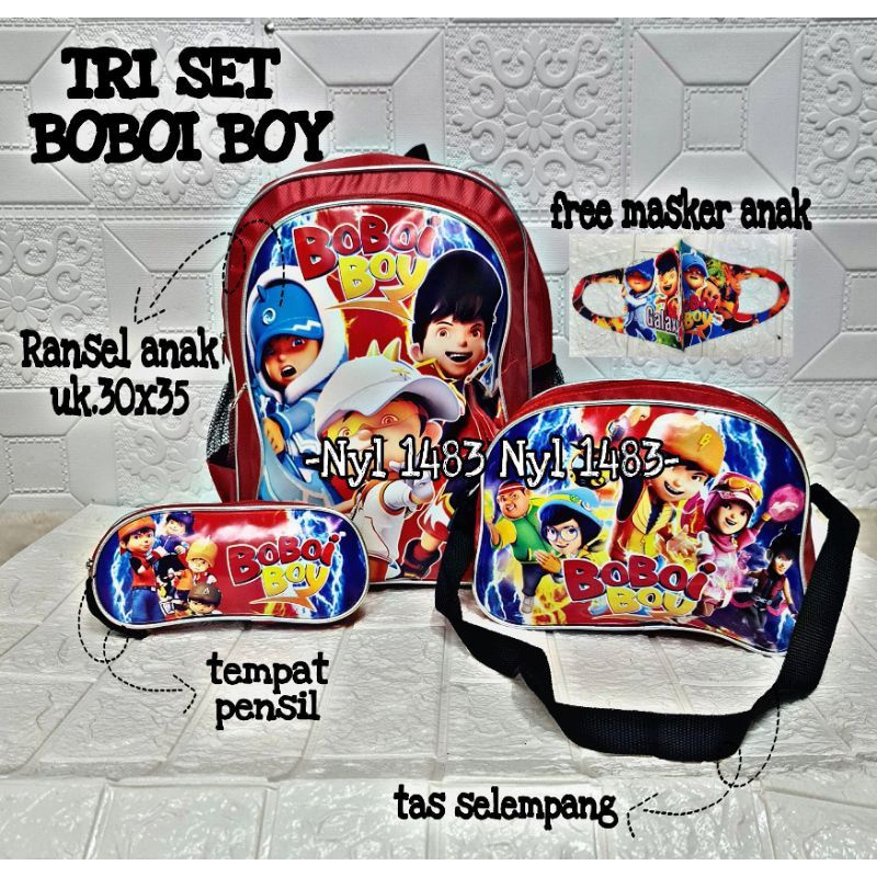 BEST Boboiboy Triset Ransel 3in1Ransel+ tas slempang+t.pensil anak sekolah laki-laki Free Masker