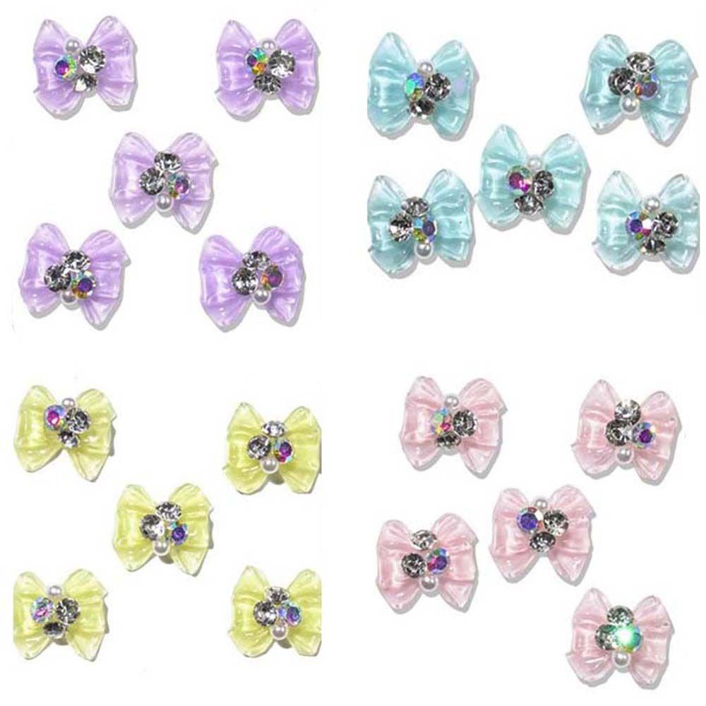 Mxbeauty Bow Nail Art Dekorasi Warna-Warni Manis Mutiara Imitasi Fashion Ikatan Simpul Hiasan Kuku 3D Perhiasan Kuku