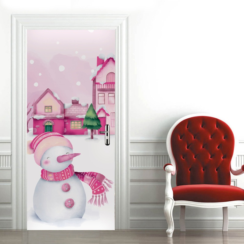 Zzz 2pcs / set Stiker Dinding / Pintu / Kulkas Anti Air Motif Snowman Natal