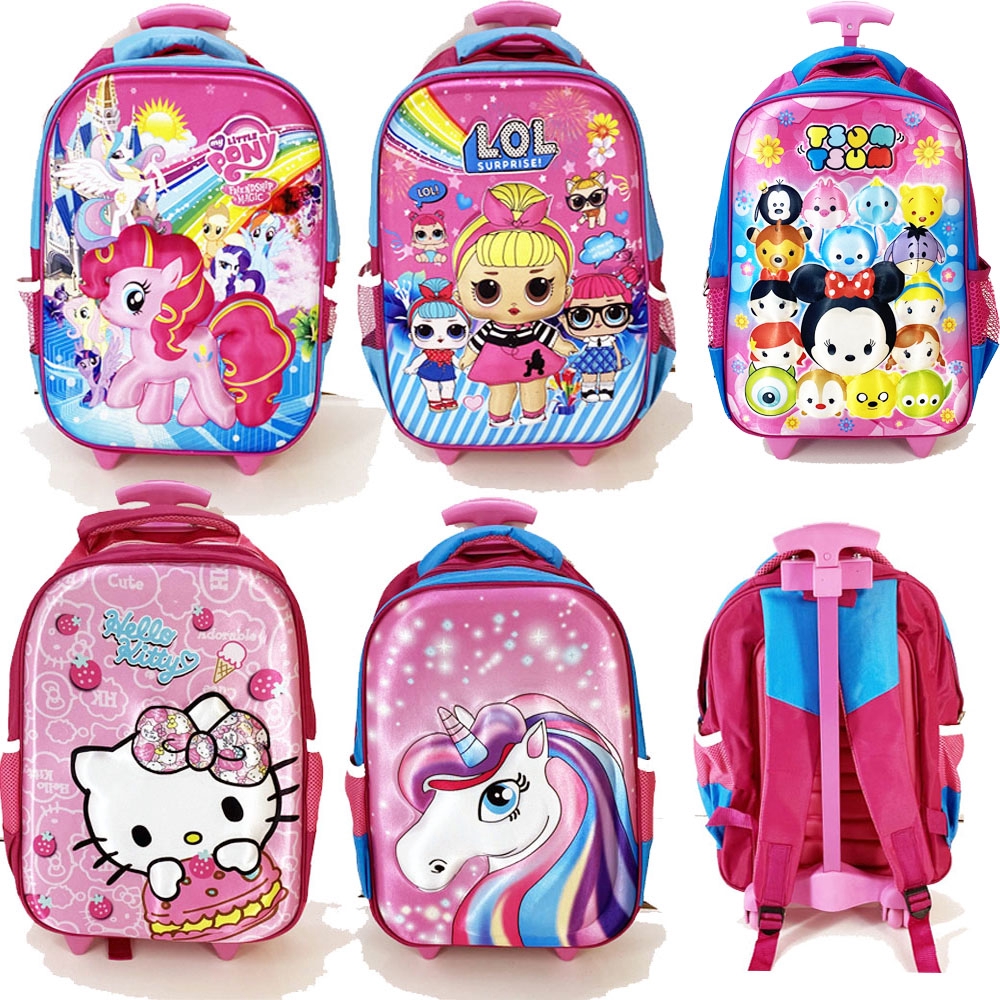  Tas  Troley Sekolah Anak  SD Pony Unicorn  3D Timbul Hard 