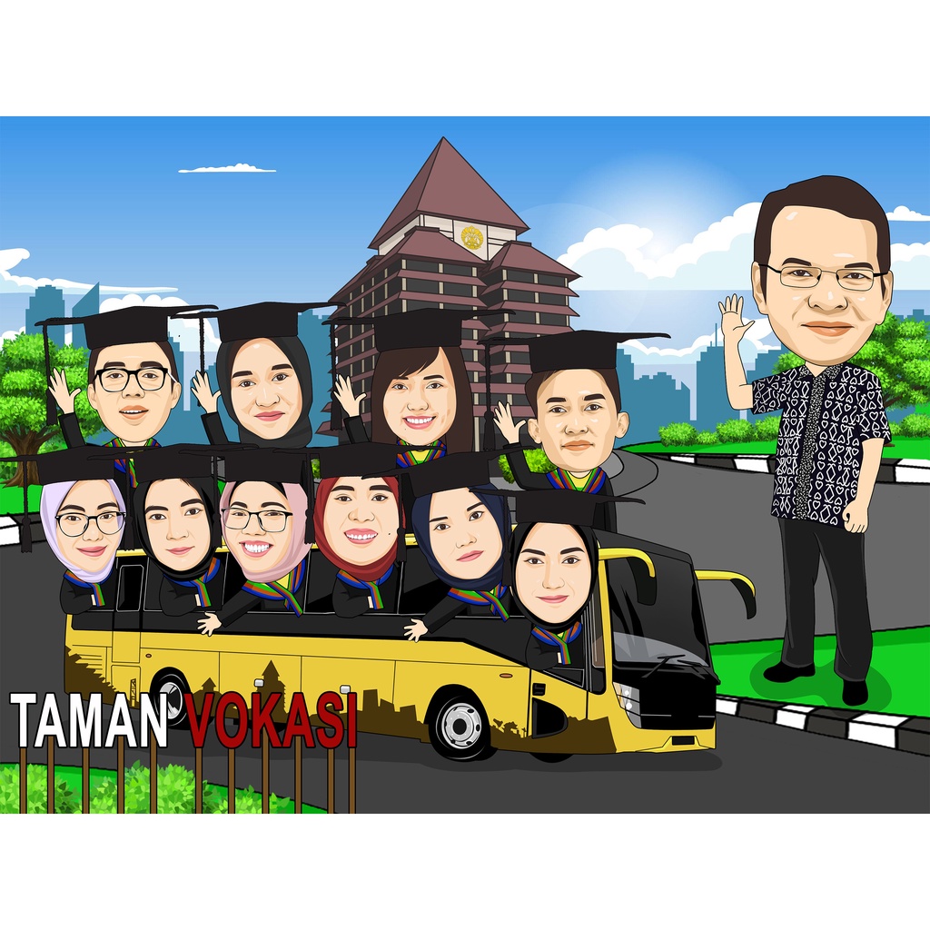 

Karikatur Digital Sketsa Hadiah Kado Wisuda Cowo Cewek