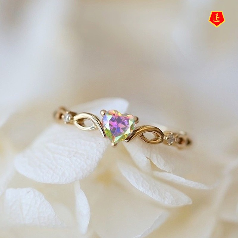 [Ready Stock]Simple Heart-Shaped Ring European and American Inlaid Diamond Elegant Graceful