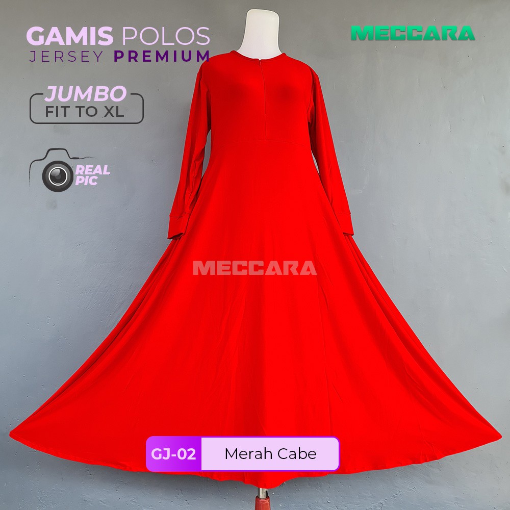 [JUMBO L3] Gamis Polos Bahan Jersey Premium - Warna Merah Cabe