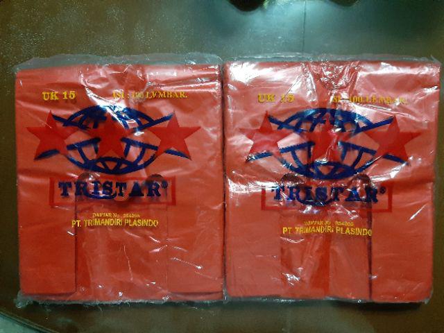Kantong Keresek Plastik Tristar 15 Hitam Putih Merah 15x33cm High Quality