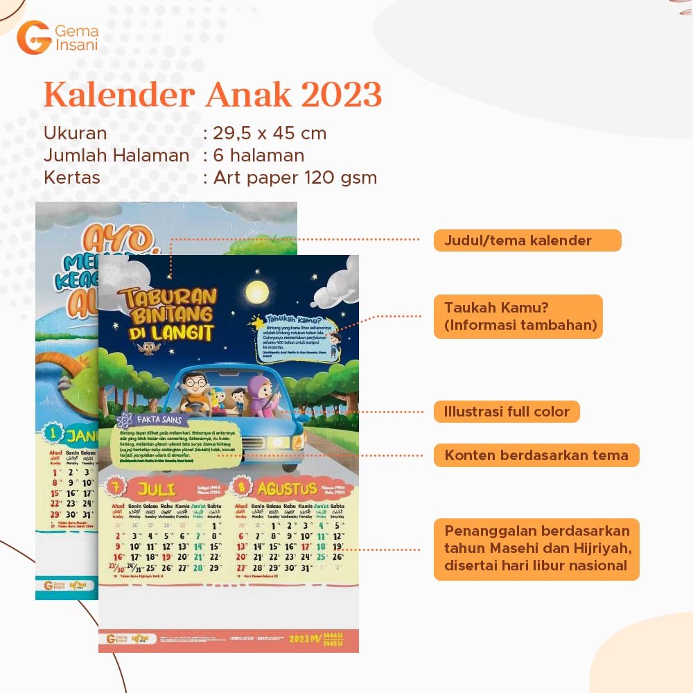 Kalender Anak Muslim 2023 | Full Color | Full Gambar | Full Pesan | Insani Kids