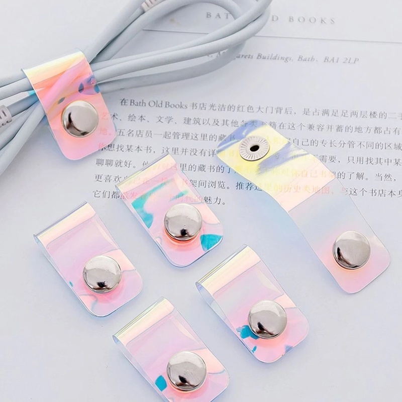 [1 Pcs Cable Tie Button Finishing Line Buckle] [Pvc Transparent Laser Winder Data Cable Headphone Cable Organizer]