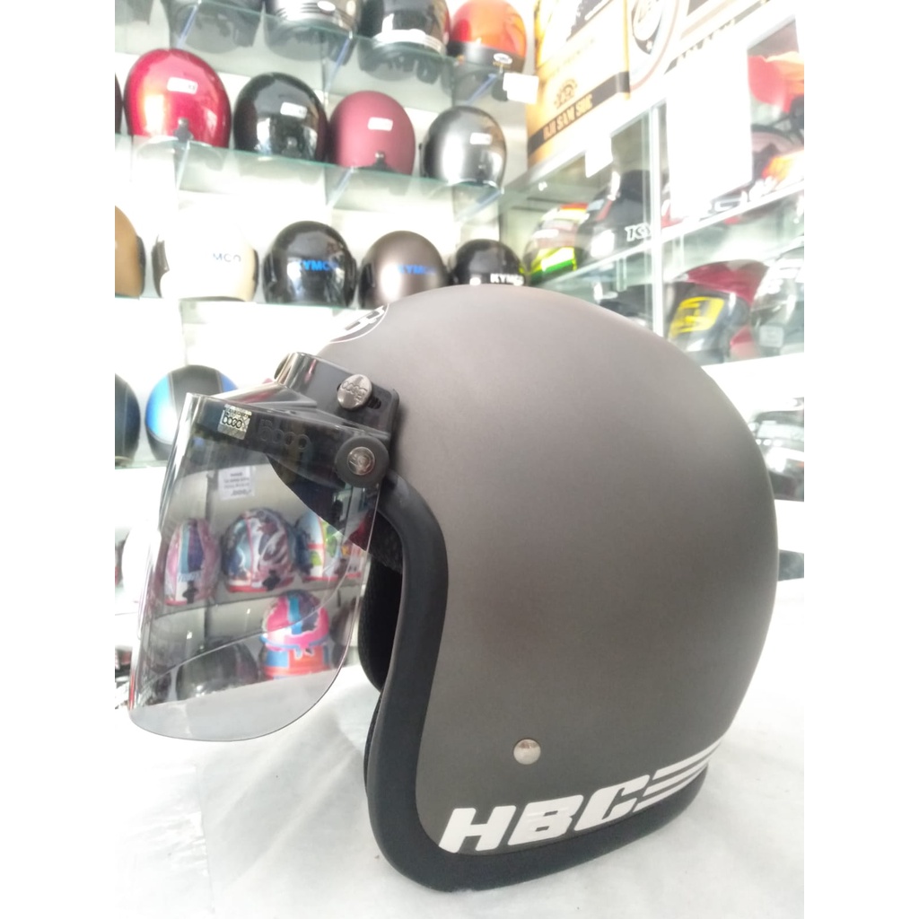 HBC Polos Helm Half Face Kaca Bogo Datar Original Abu Doff Standar Keamanan SNI COD + Kardus Bubble