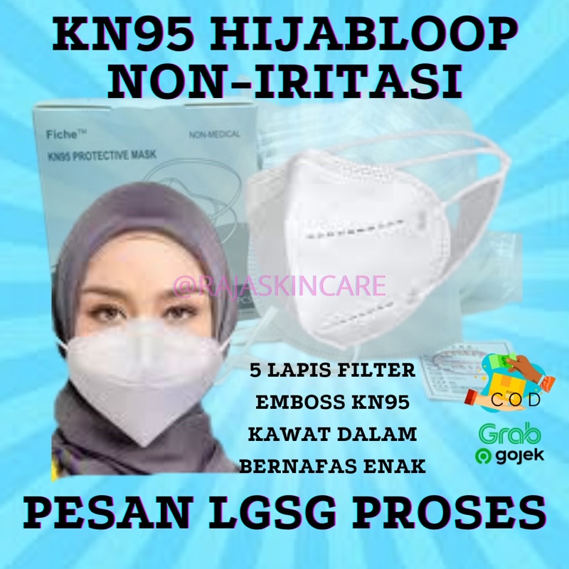 MASKER KN95 HIJAB HEADLOOP KN 95 PUTIH 5ply 5 PLY FICHE 20pcs IZN KMENKES