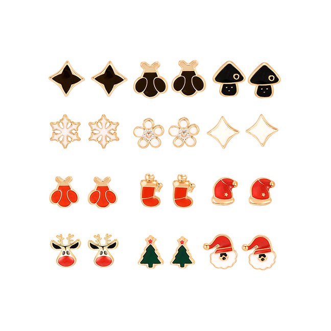 LRC Anting Set Fashion Color Christmas Earrings Set Of 12 D18709