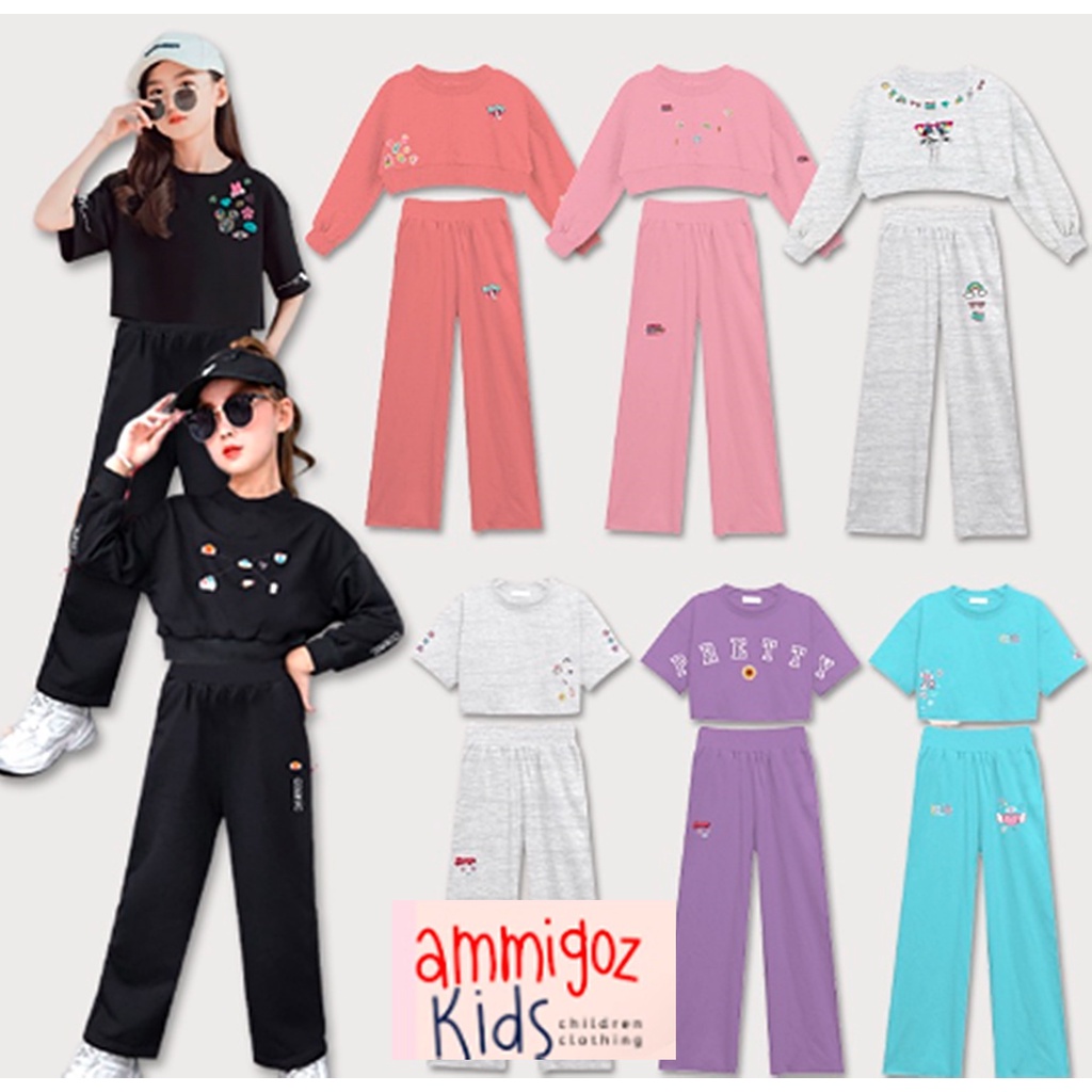Setelan Kaos Baju Branded Ammigoz Anak Perempuan Usia 4 tahun - 6 thn | Set Amigos One Set Bahan Kat