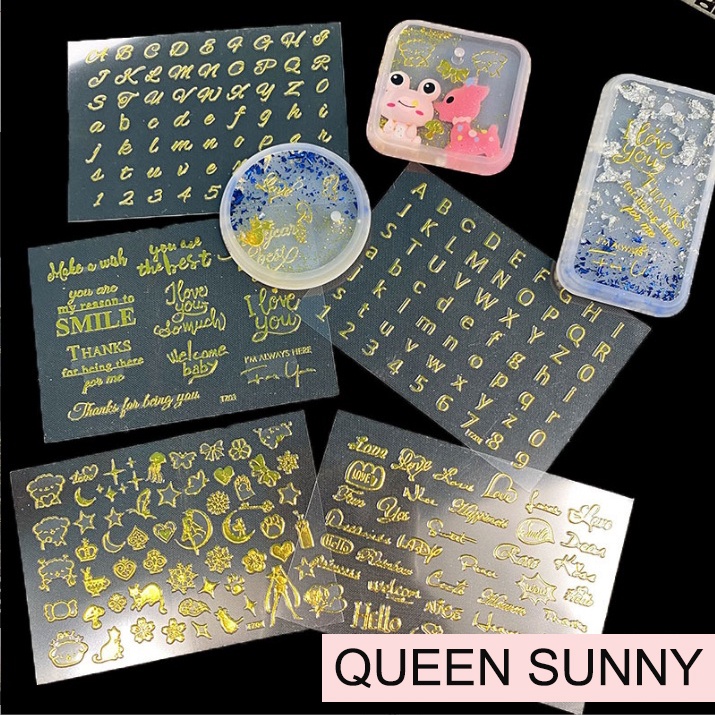 

Clear Sticker Resin Emas Huruf/Angka/Rasi Bintang Topping Filler Isi Resin Kuku Nail Art