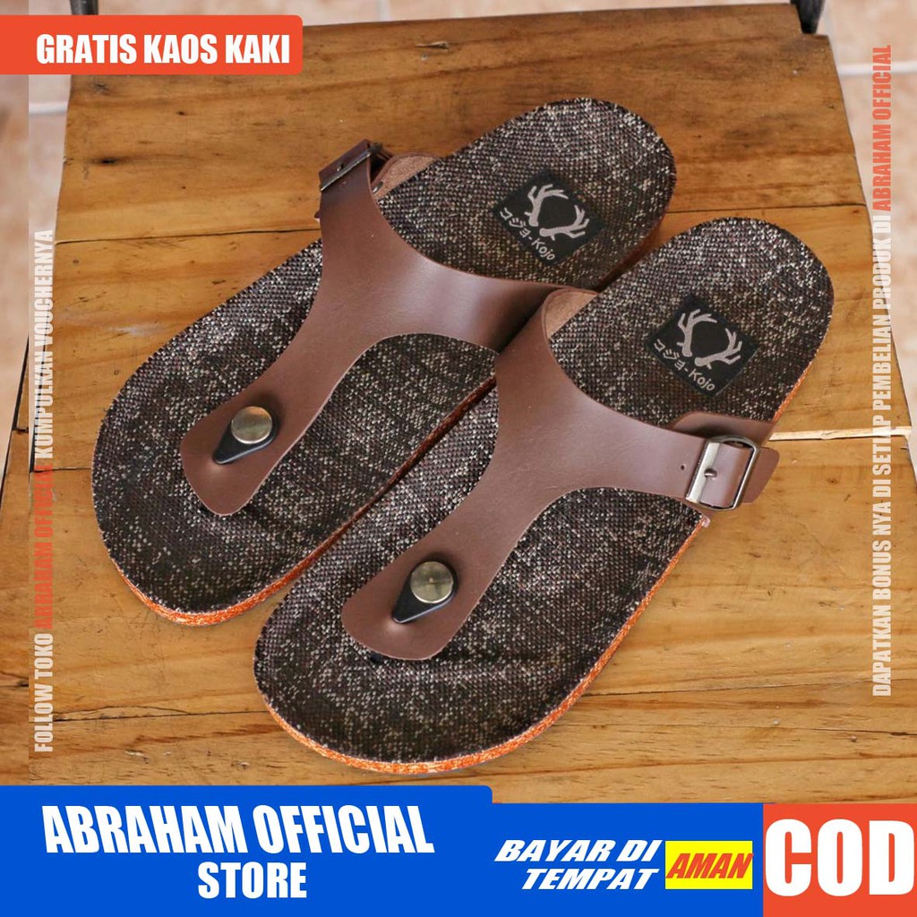 ABRHM x CIKHENI Sandal Jepit Pria Sandal Pria Kulit Pu Sendal Cowok Keren Sandal Cowo Kekinian Ori