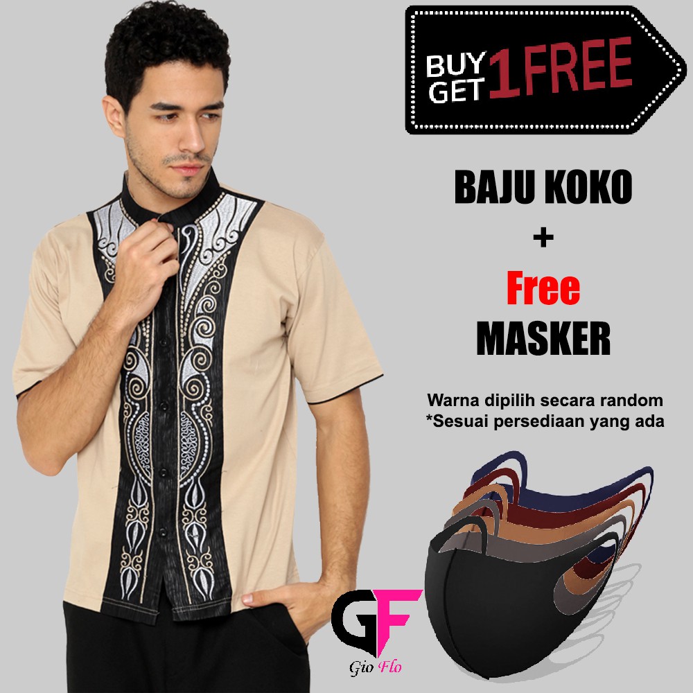 Baju Koko Pria Lengan Pendek Bordir Multi Warna Free Masker (BKMS)