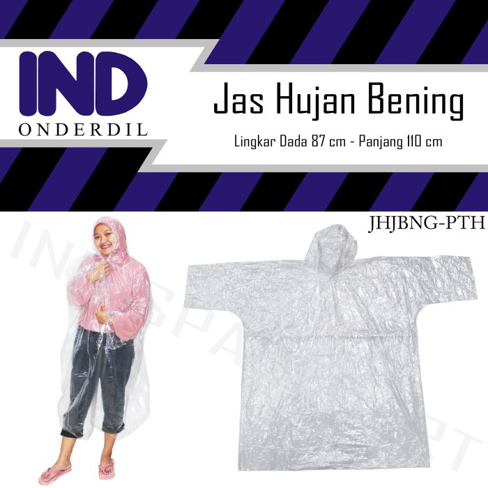 IND Onderdil Jas Hujan-Ujan Transparan-Bening-Transparant Plastik PE Tebal Dewasa