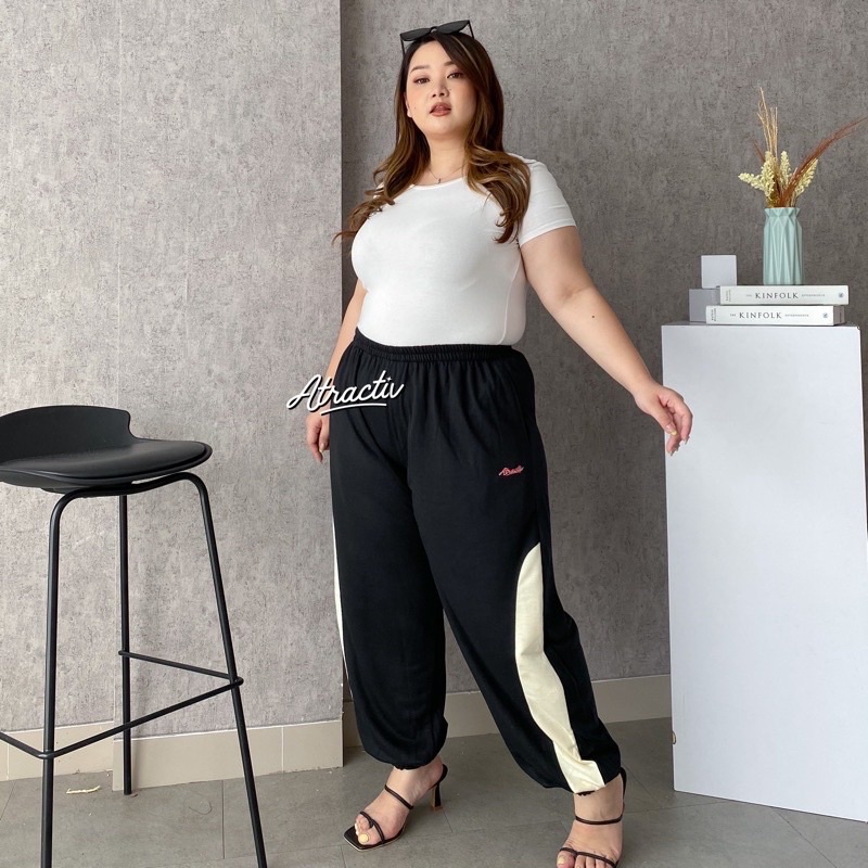 ATRACTIV Celana Training Jumbo Wanita Celana Olahraga Jumbo Celana Training Jogger Jumbo Celana Jogger Jumbo Wanita-TRAINING PANTS HITAM