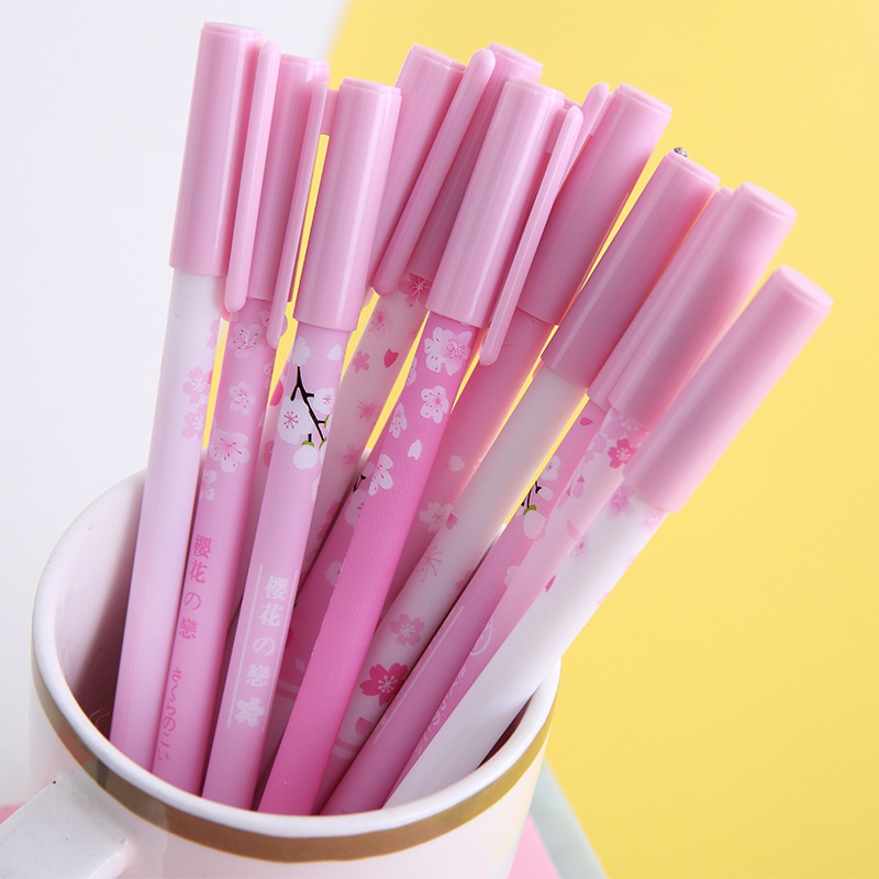 5pcs Pink Cherry Blossom Series Gel Pen Full Syringe 0.5 Gel Pen Exam Office Supplies