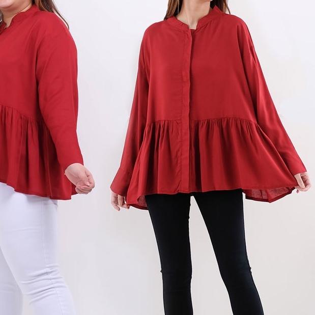 ✼ BAJU ATASAN KEMEJA KATUN 2041 WANITA JUMBO LD 135cm BIG SIZE BAJU HAMIL MENYUSUI OVERSIZE XXL XXXL