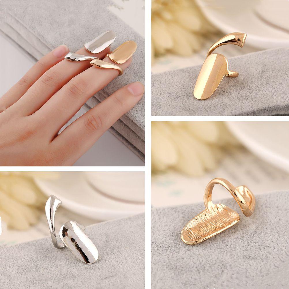 Lily Ujung Jari Cincin Kuku Wanita Fashion Punk Logam Nail Art Jari Kuku Rings