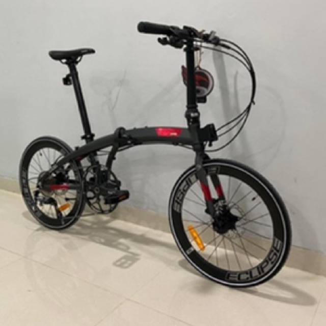 Sepeda Lipat Folding 20 451 Element Ecosmo 10 Speed Grey Red
