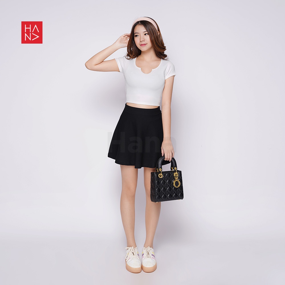 HanaFashion JKT - Kharen T-shirt Knit / Crop Top Wanita Gaya Korea - TS478