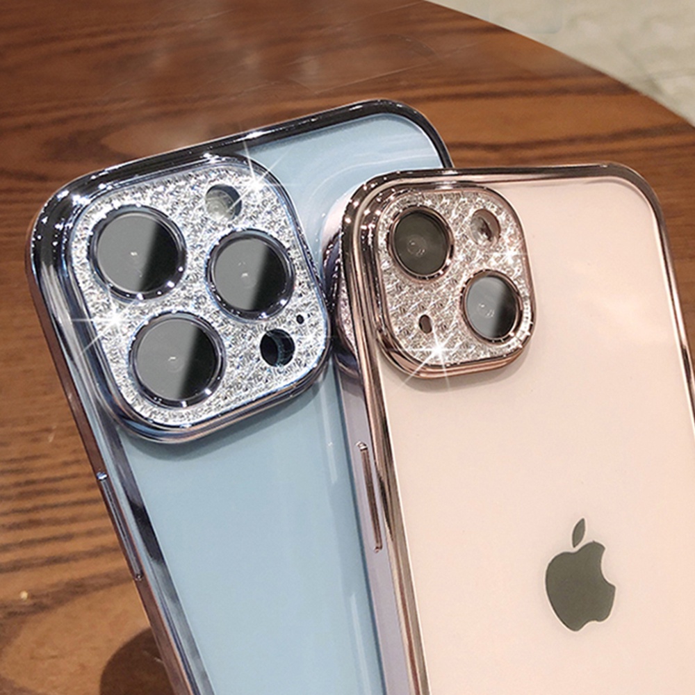 Luxury Glitter Diamod Lens Protector Transparent Case For iPhone 11 12 13 Pro Max Xs max XR Plating Soft Clear Silicone Shockproof Cover